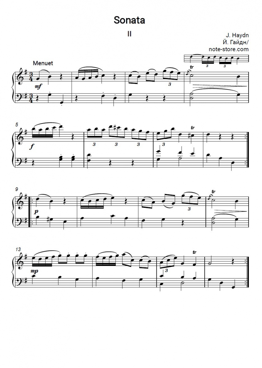 Joseph Haydn - Sonata in G major 2-3 movements piano sheet music