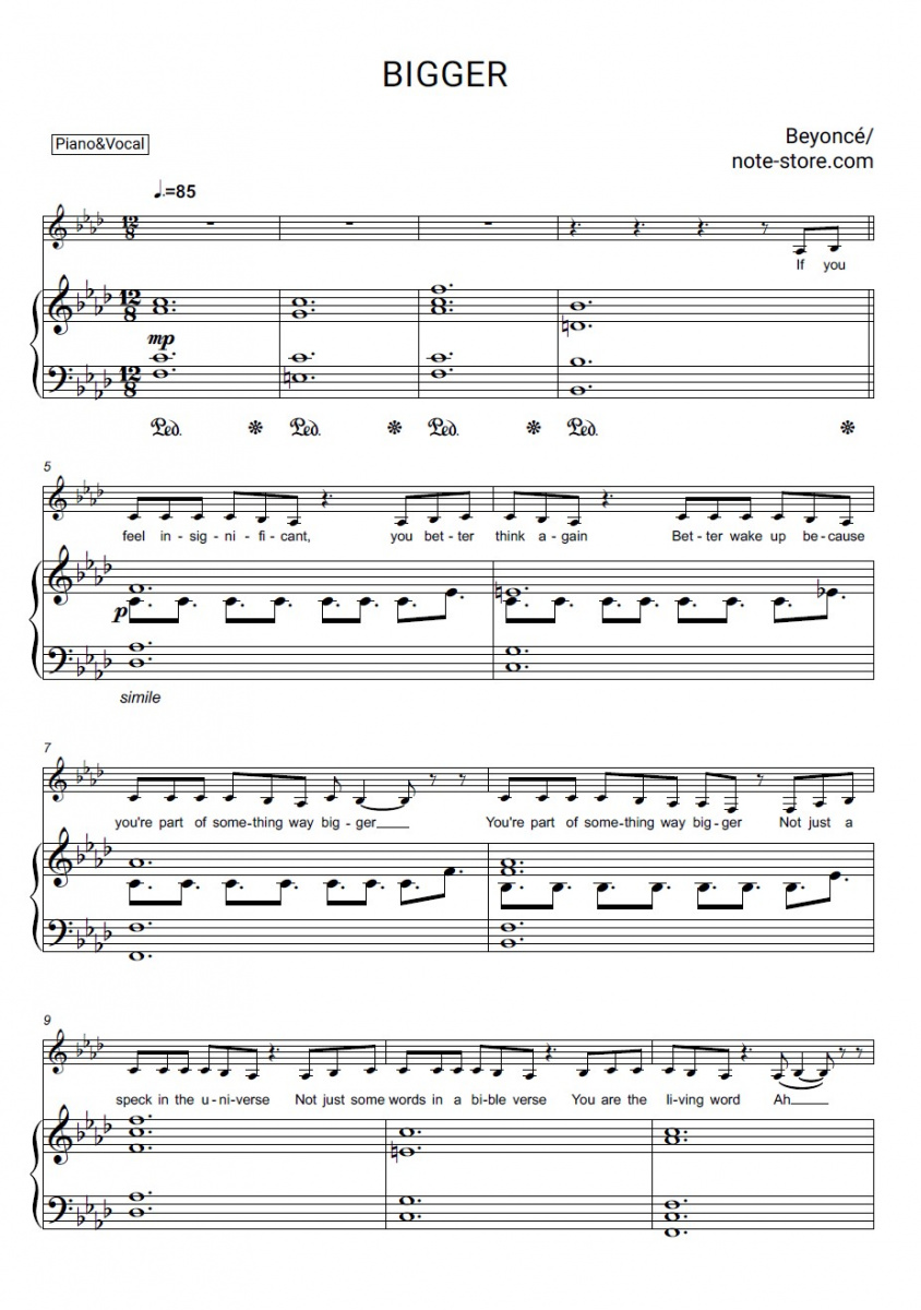 Beyonce - BIGGER piano sheet music