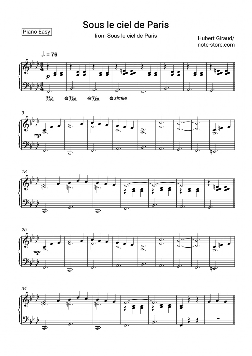 Hubert Giraud - Sous le ciel de Paris  piano sheet music