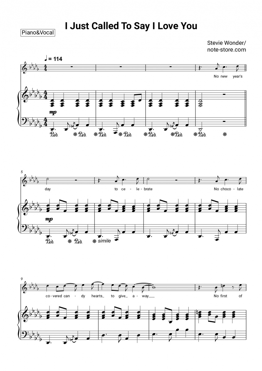 Stevie Wonder - I Just Called To Say I Love You piano sheet music