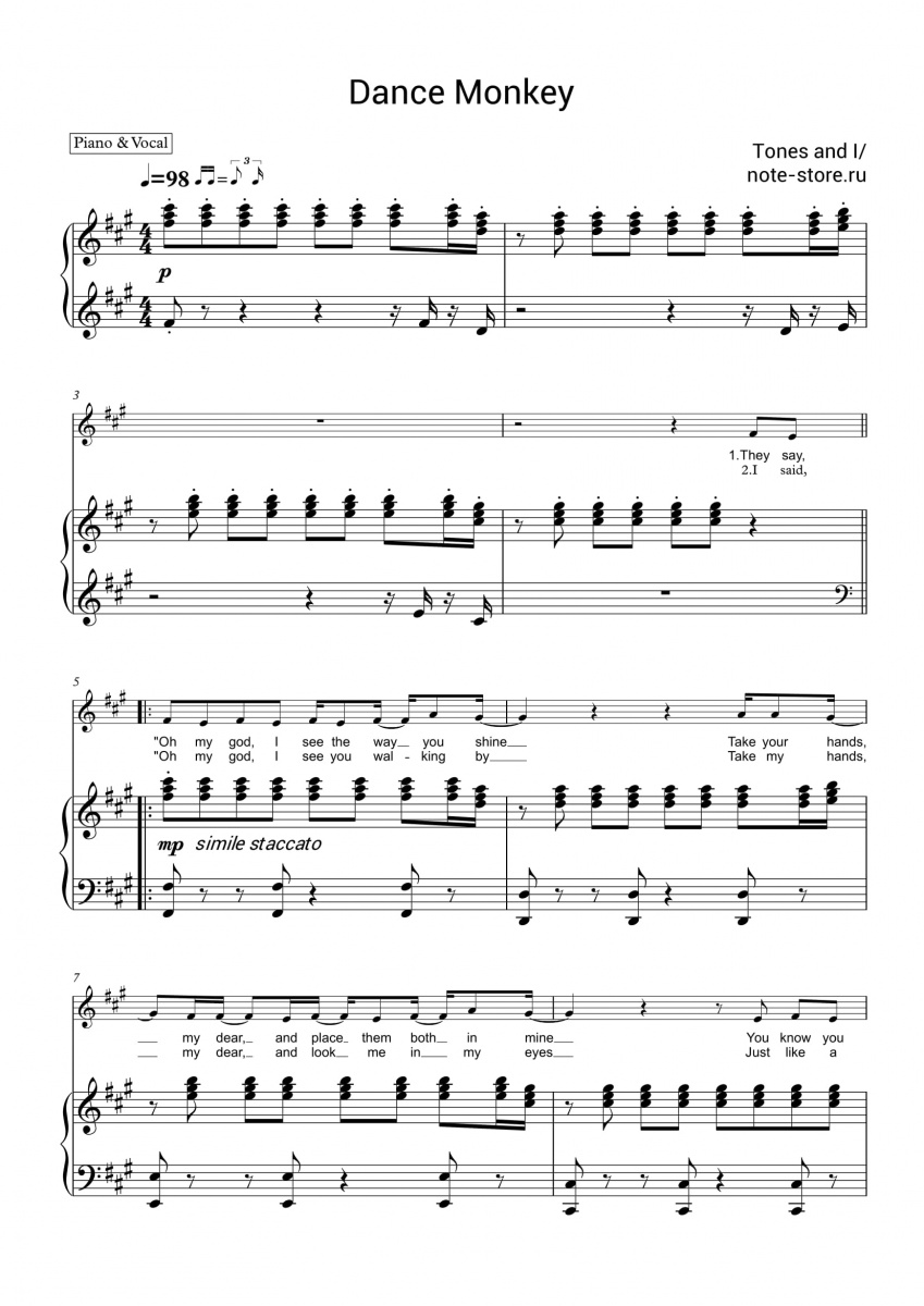 Tones And I Dance Monkey Sheet Music For Piano Download