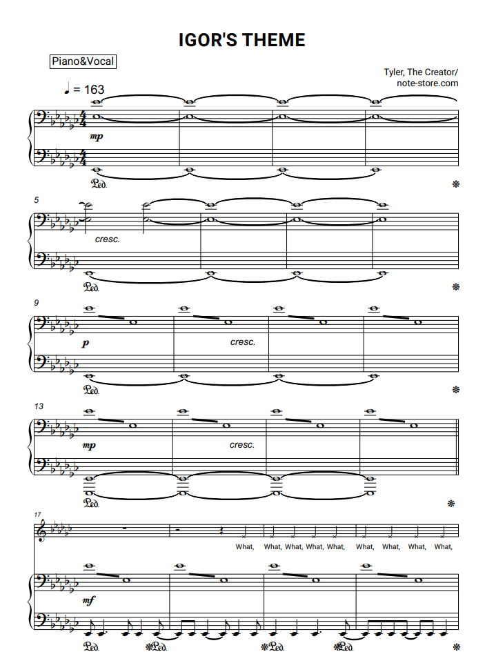 Igor's Theme – Tyler, The Creator Igor's Theme Sheet music for Piano,  Organ, Bass guitar, Drum group & more instruments (Mixed Ensemble)