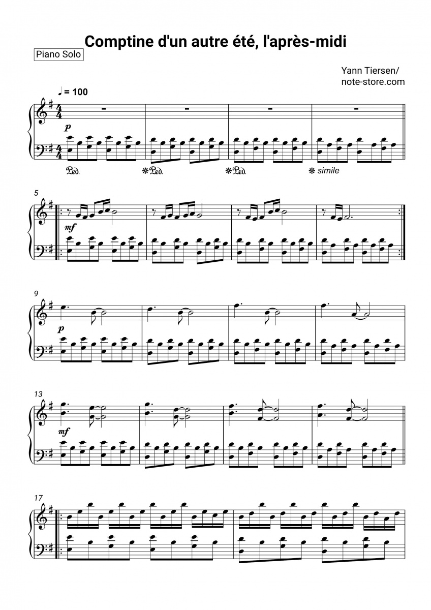 Yann Tiersen Comptine D Un Autre Ete L Apres Midi Sheet Music For Piano Download Piano Solo Sku Pso0033592 At Note Store Com Savesave la noyee yann tiersen for later. yann tiersen comptine d un autre ete l apres midi sheet music for piano pdf piano solo