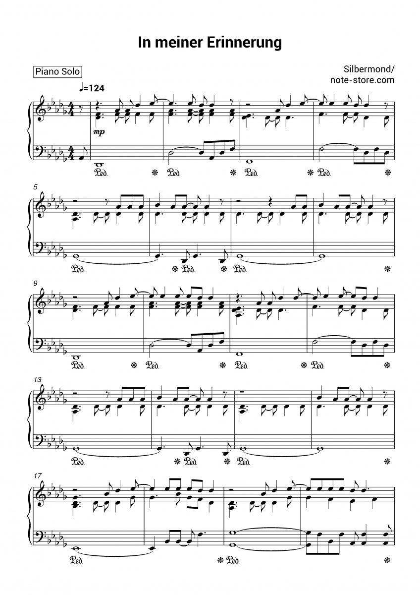 Silbermond - In meiner Erinnerung piano sheet music