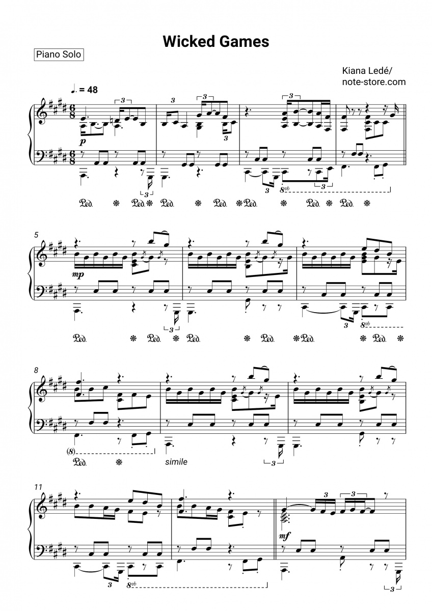 Vask vinduer astronaut forlade Kiana Ledé - Wicked Games sheet music for piano download | Piano.Solo SKU  PSO0031193 at
