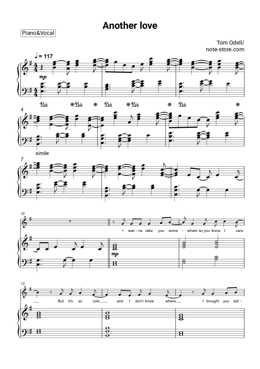 Another love – Tom Odell Sheet music for Piano (Piano-Voice)
