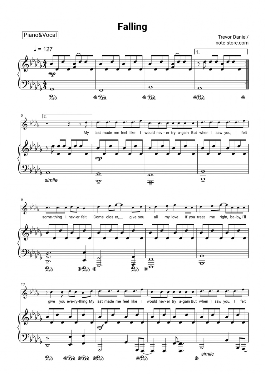 Trevor Daniel Falling Sheet Music For Piano Download Piano Vocal Sku Pvo0026618 At Note Store Com - roblox closer piano sheet full