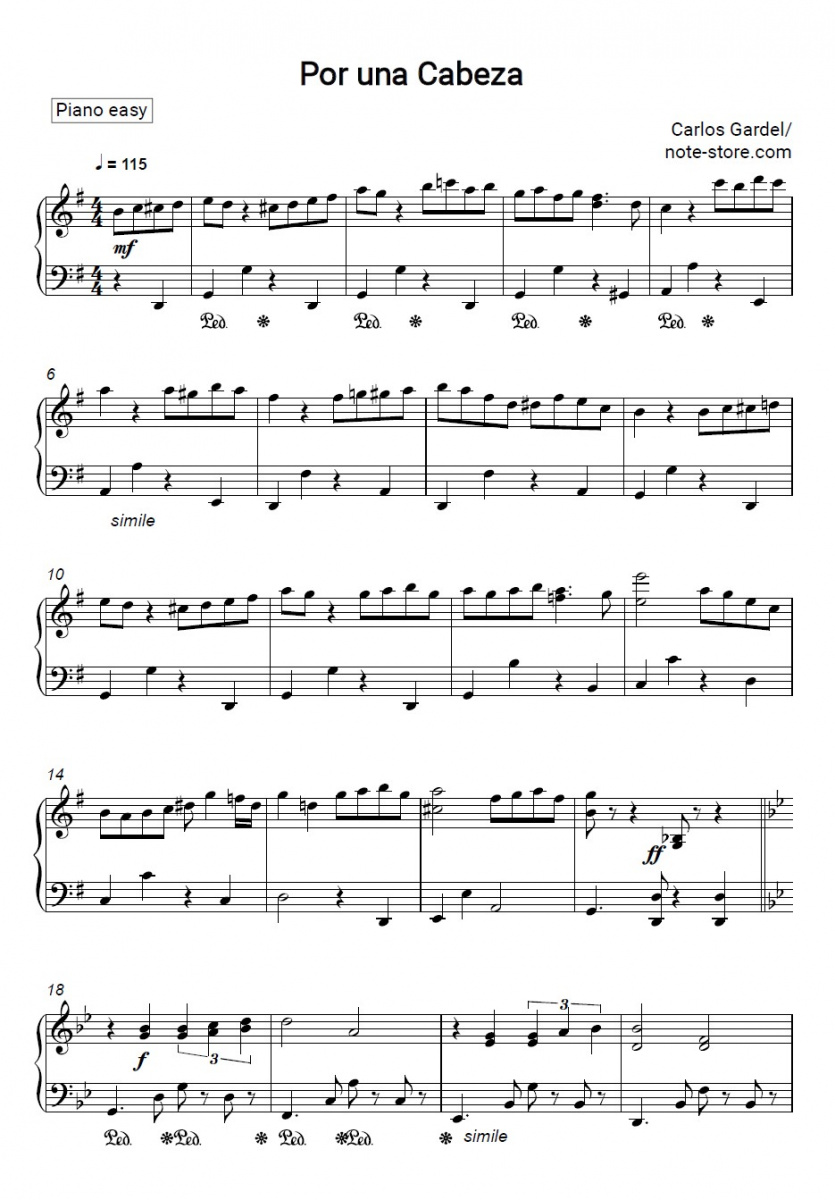 Carlos Gardel - Por una cabeza piano sheet music