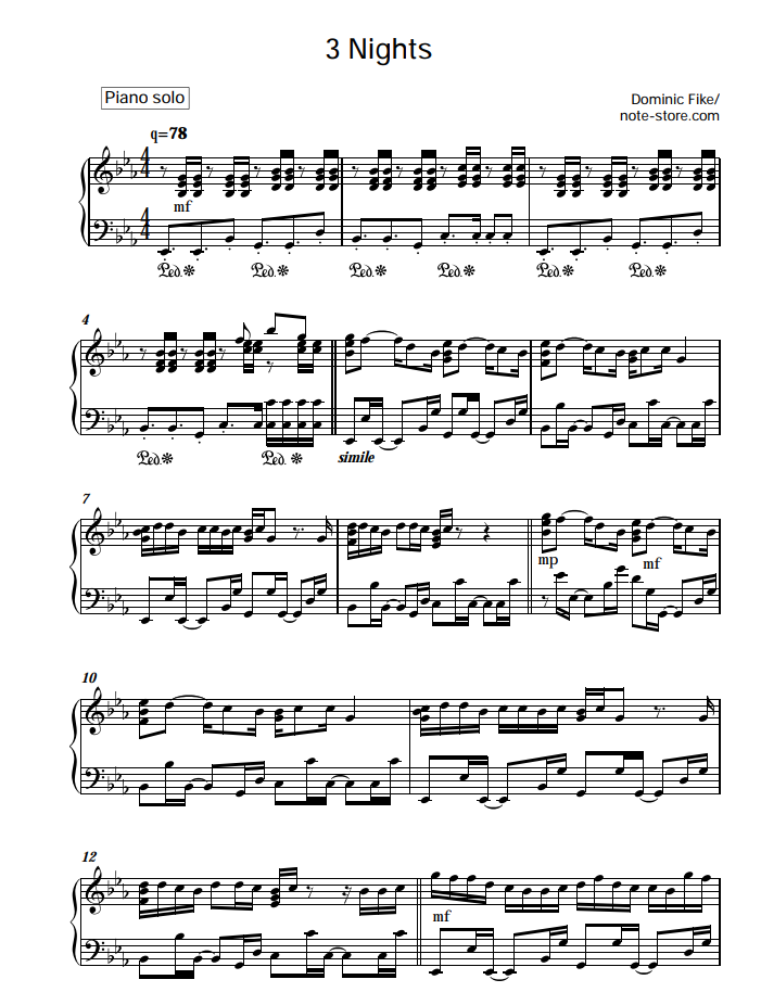 Dominic Fike - 3 Nights piano sheet music