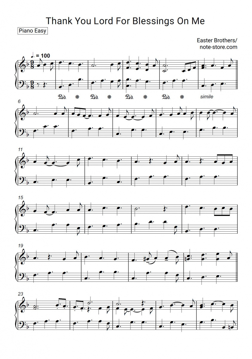 The Easter Brothers - Thank You, Lord, for Your Blessings piano sheet music
