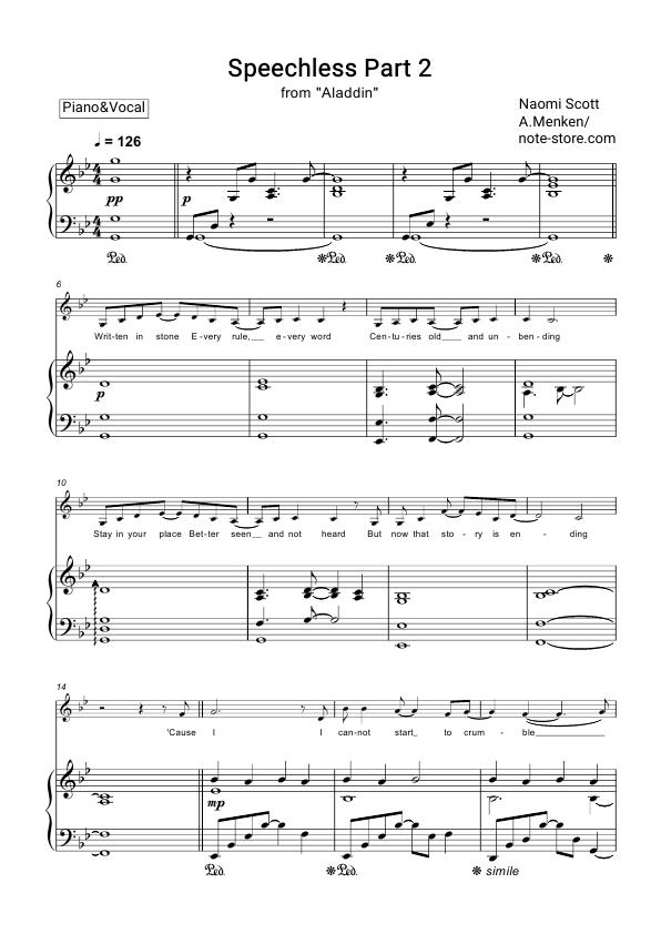 Naomi Scott Speechless Part 2 From Aladdin 19 Sheet Music For Piano With Letters Download Piano Vocal Sku Pvo At Note Store Com