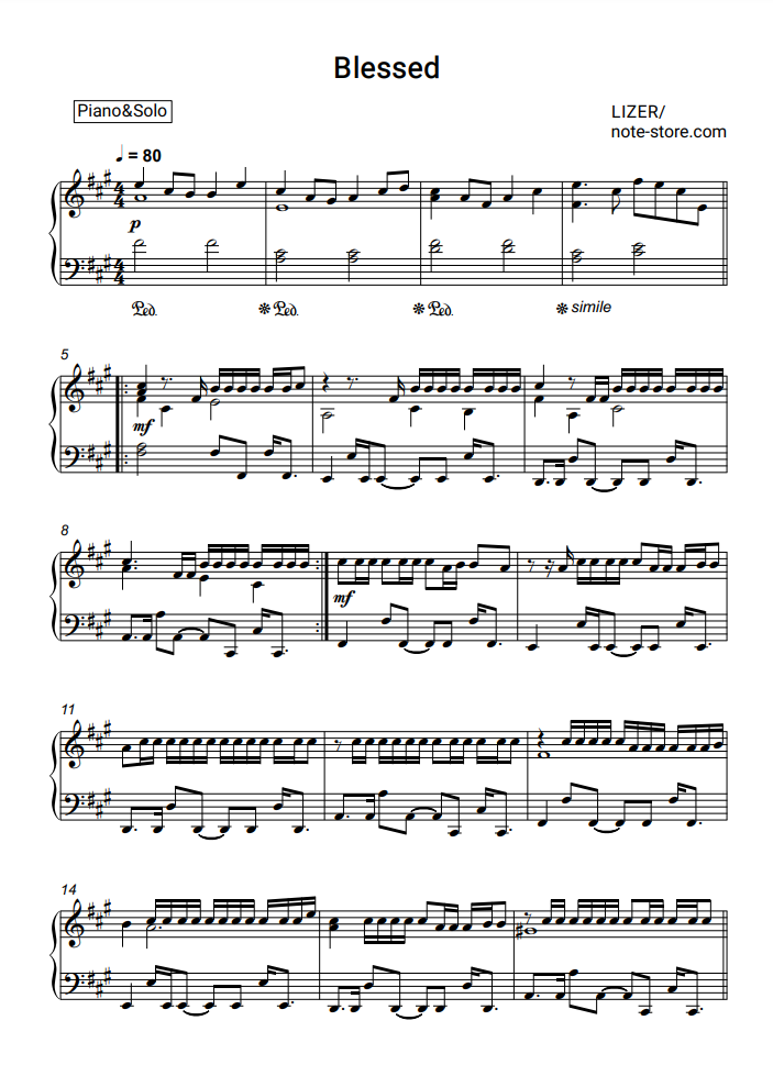 LIZER - Blessed piano sheet music