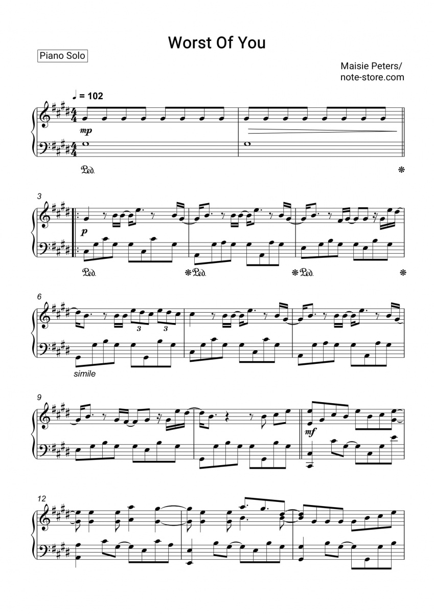 Maisie Peters Worst Of You Sheet Music For Piano Download Piano