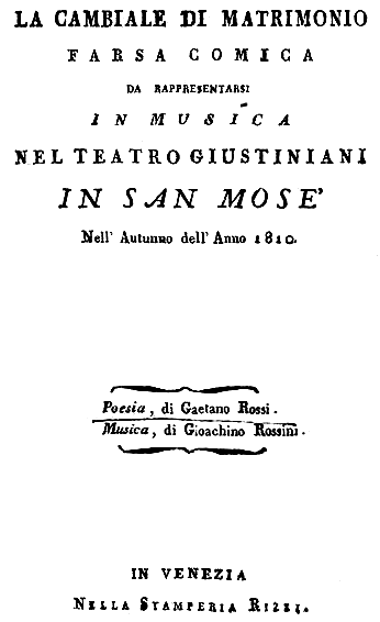 Gioachino Rossini - Overture To La Cambiale Di Matrimonio piano sheet music