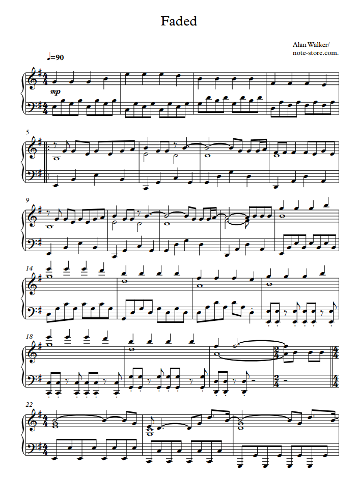 Alan Walker Faded Sheet Music For Piano Download Piano Easy