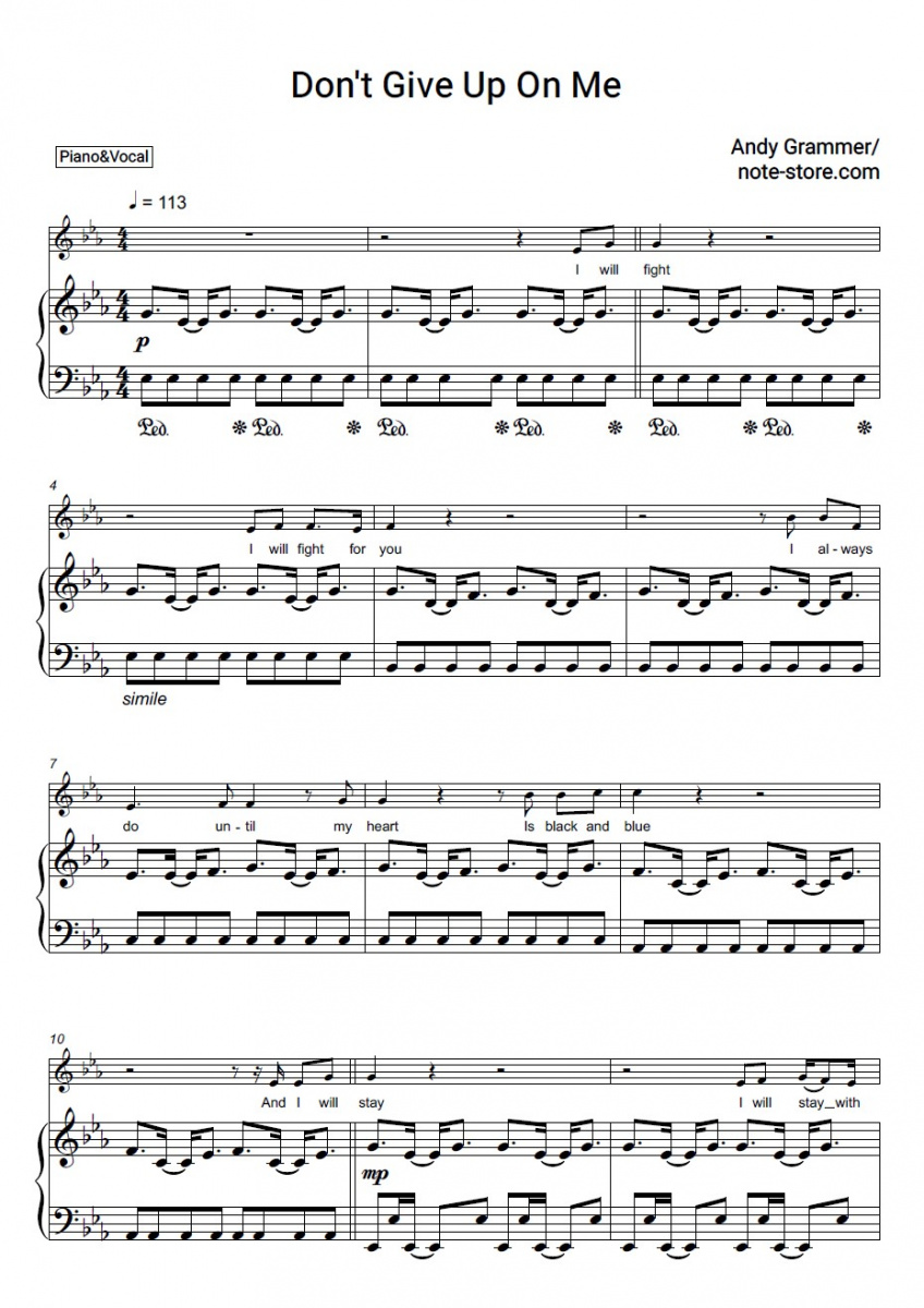 Andy Grammer - Don't Give Up on Me (From Five Feet Apart) piano sheet music