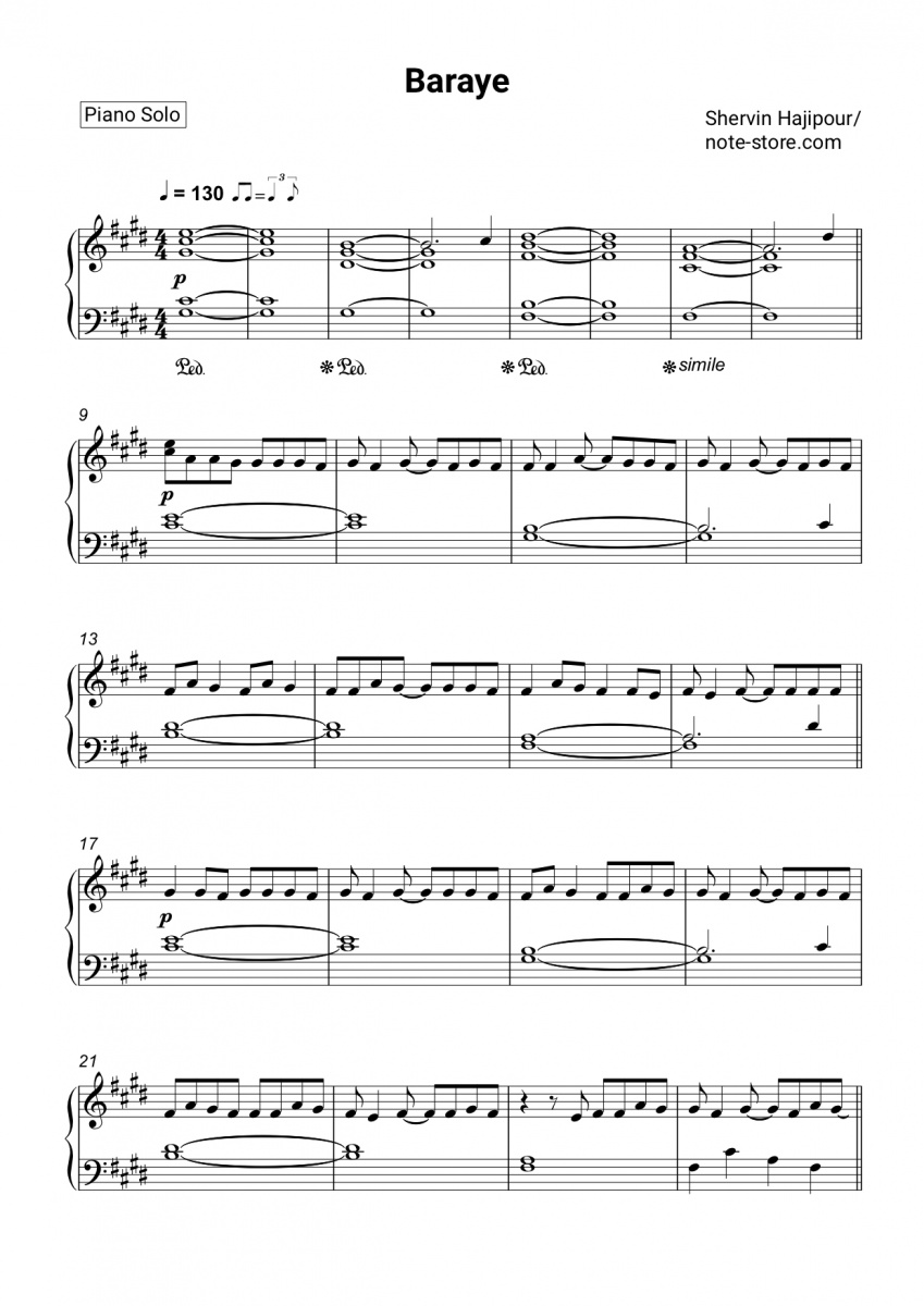 Shervin Hajipour - Baraye piano sheet music