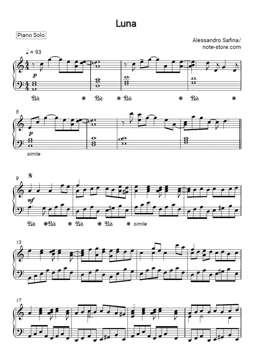 Alessandro Safina - Luna piano sheet music