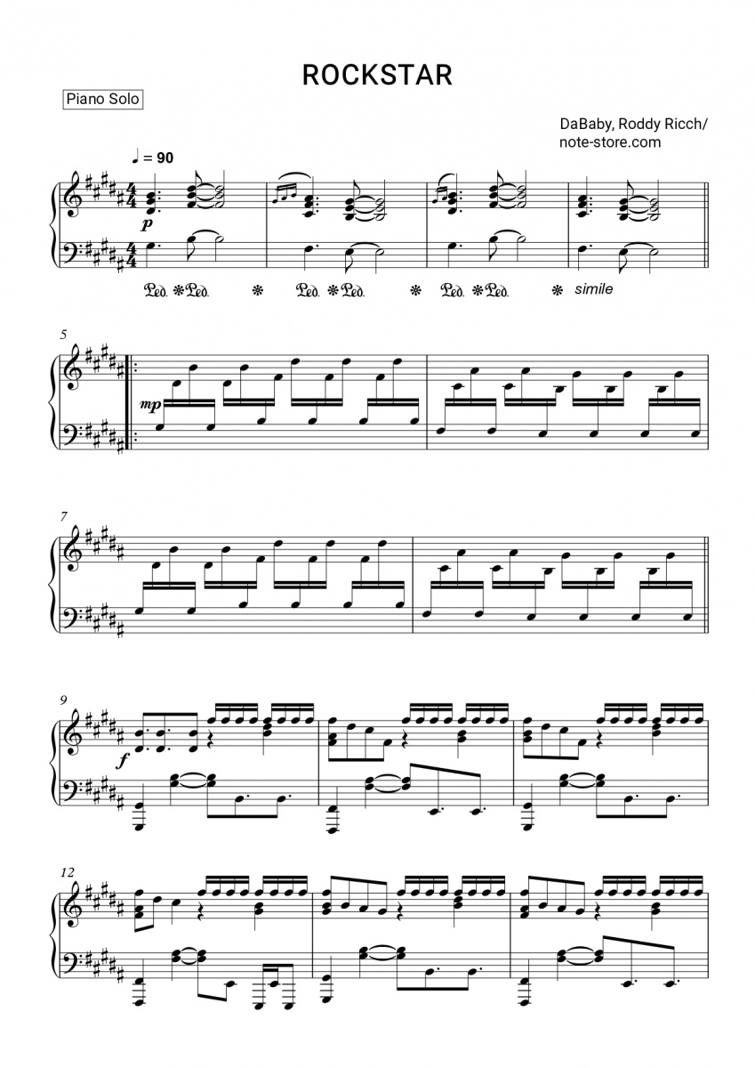 DaBaby, Roddy Ricch - ROCKSTAR piano sheet music