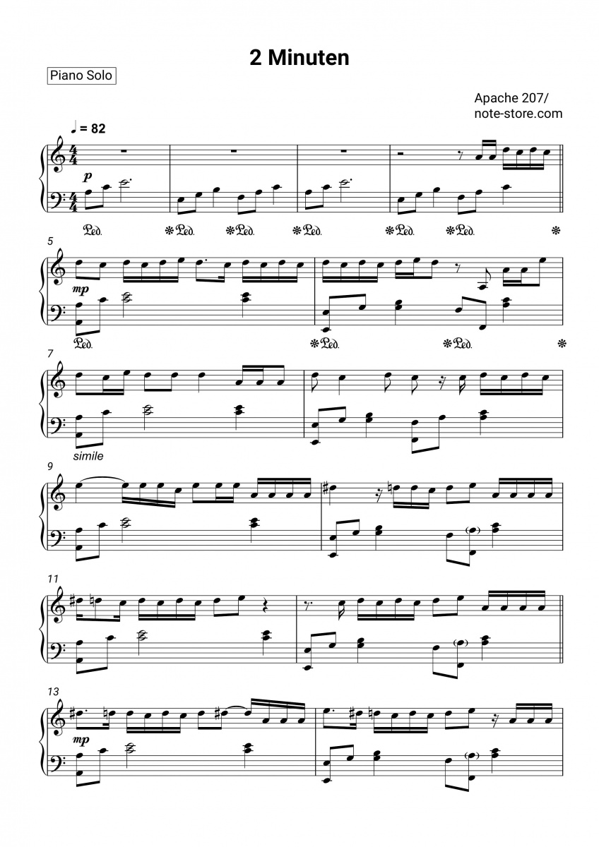 Apache 207 - 2 Minuten piano sheet music