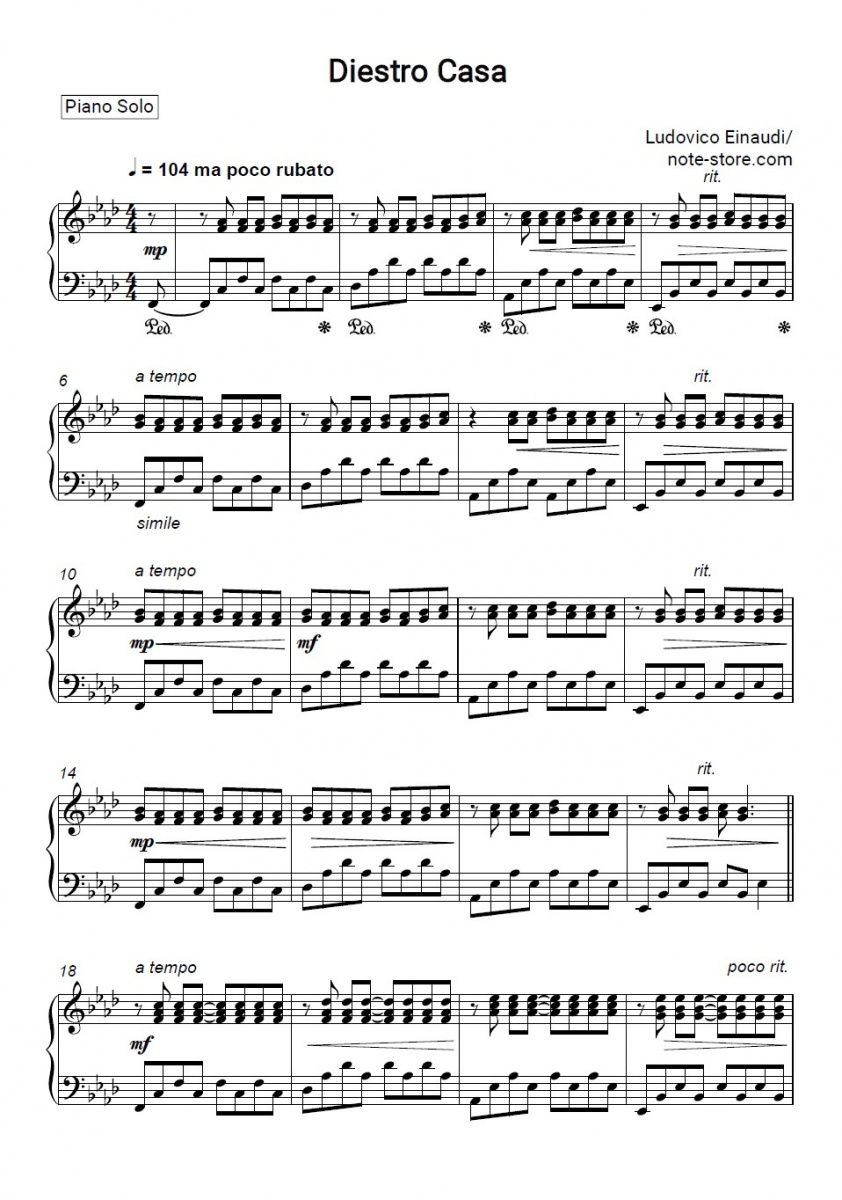 Nuvole bianchi – Ludovico Einaudi . Sheet music for Piano (Solo