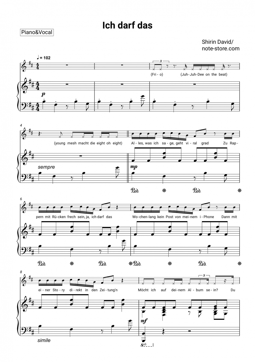 Shirin David Ich darf das sheet
