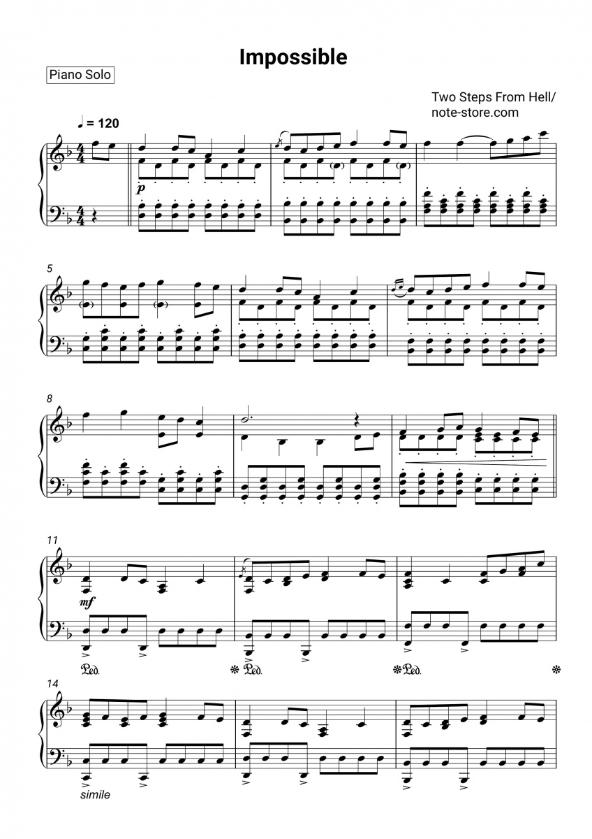 Two Steps from Hell - Impossible piano sheet music