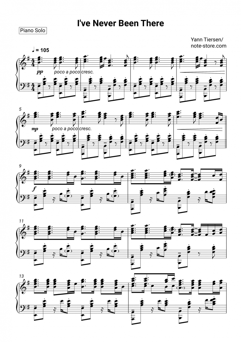Yann Tiersen - I've Never Been There piano sheet music