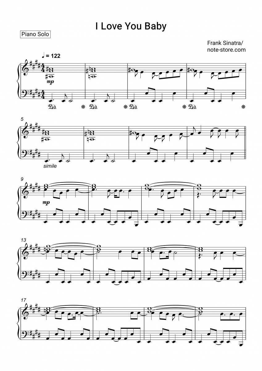 Frank Sinatra I Love You Baby Sheet Music For Piano Download Piano Solo Sku Pso At Note Store Com