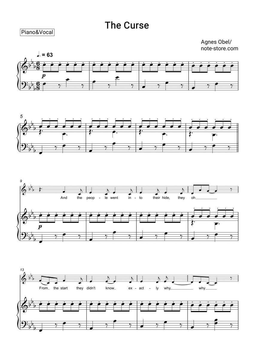 Digital printable sheet music for Agnes Obel - The Curse (Piano&Vocal) ...