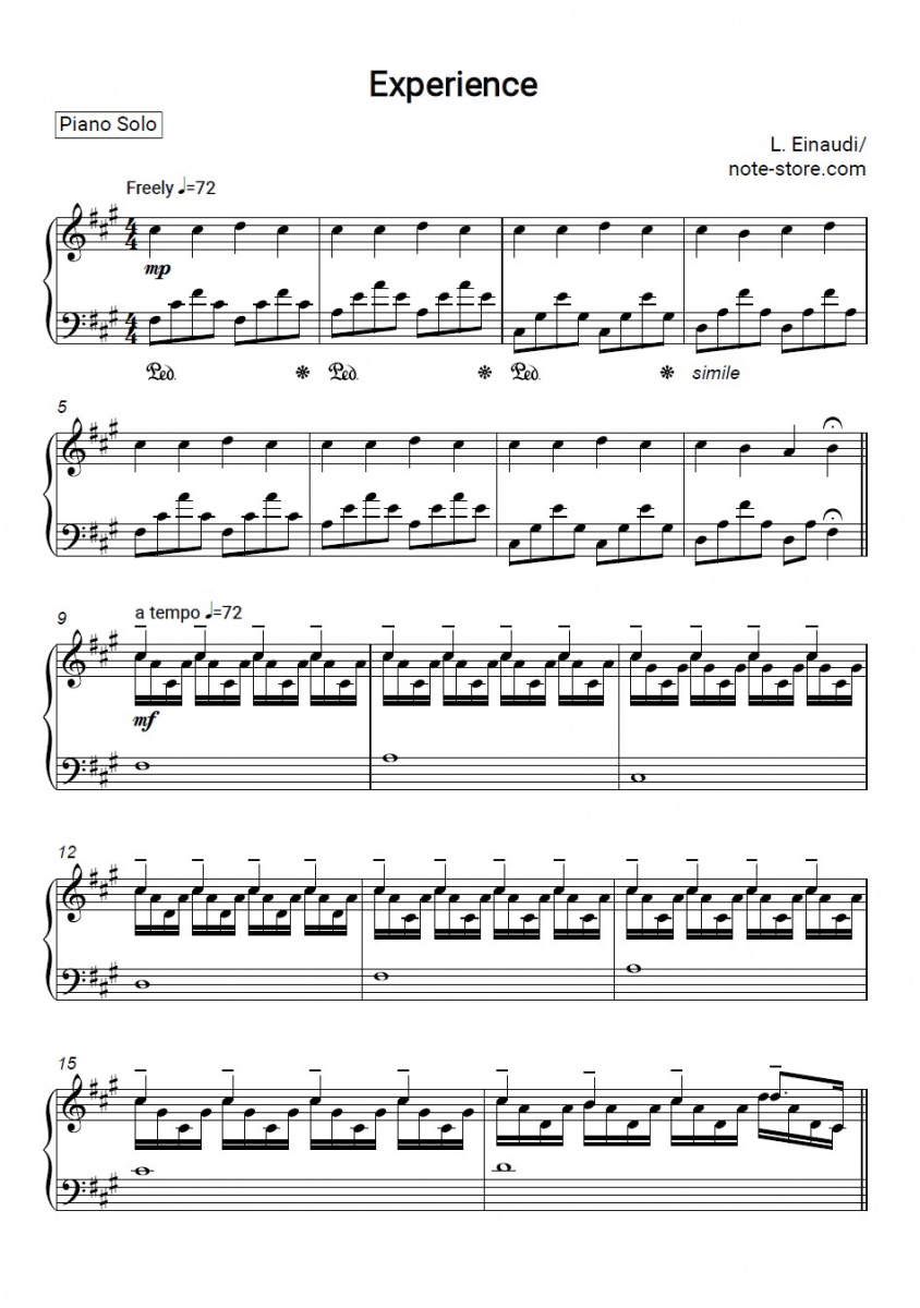 Ludovico Einaudi - Experience piano sheet music