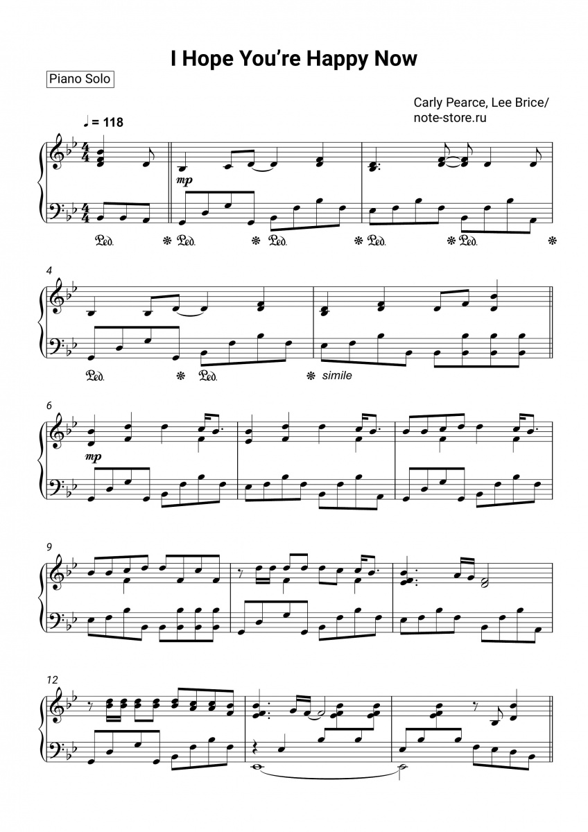 Carly Pearce, Lee Brice - I Hope You’re Happy Now piano sheet music