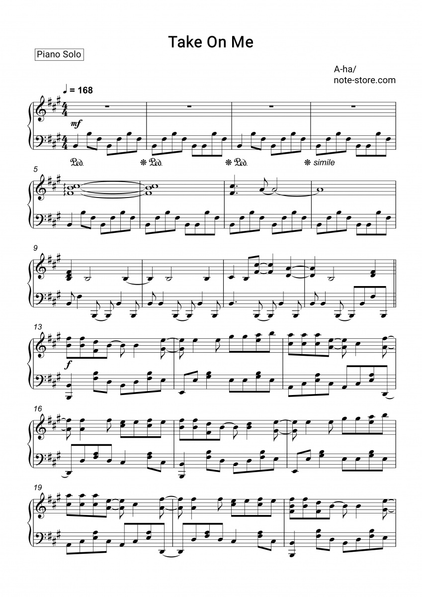A-ha - Take On Me sheet music for piano download | Piano.Solo SKU