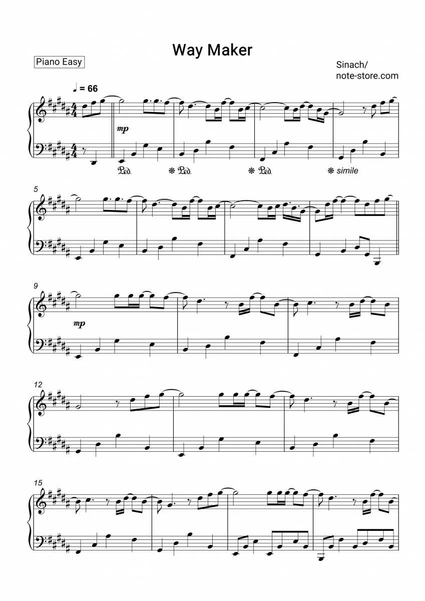 Sinach - Way Maker piano sheet music