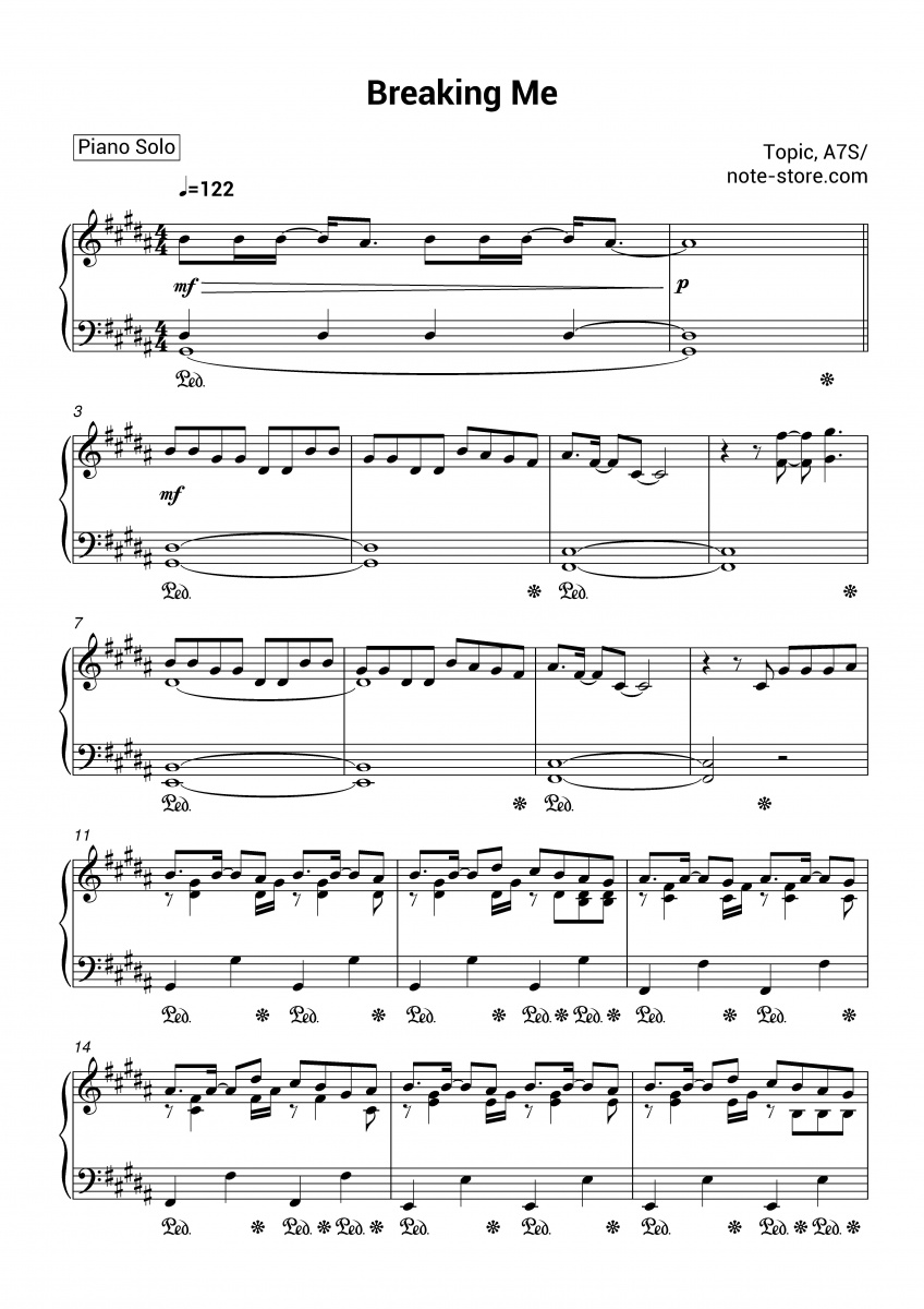 Topic, A7S - Breaking Me piano sheet music