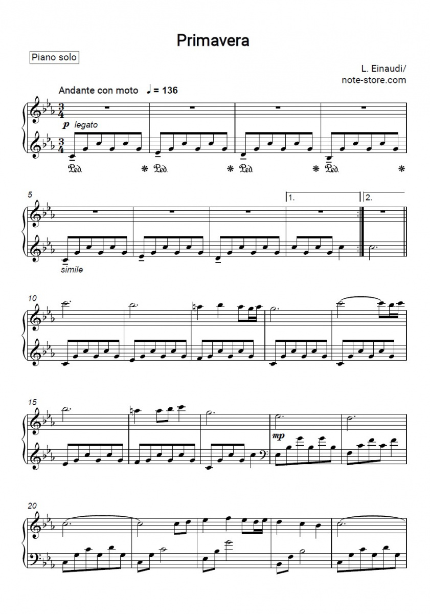 Sheet music Ludovico Einaudi - Primavera - Piano.Solo