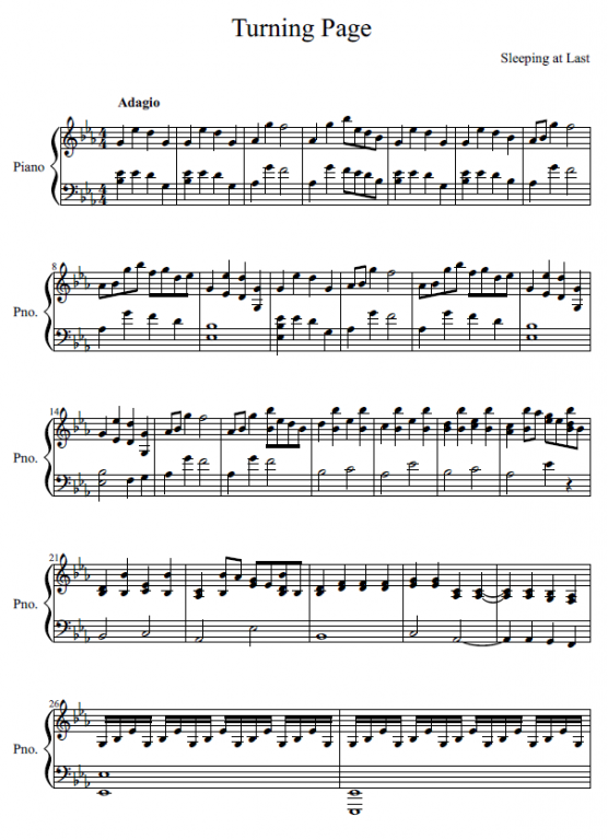 Fundir aspecto Fruta vegetales Sleeping at Last - Turning Page sheet music for piano download | Piano.Solo  SKU PSO0012106 at