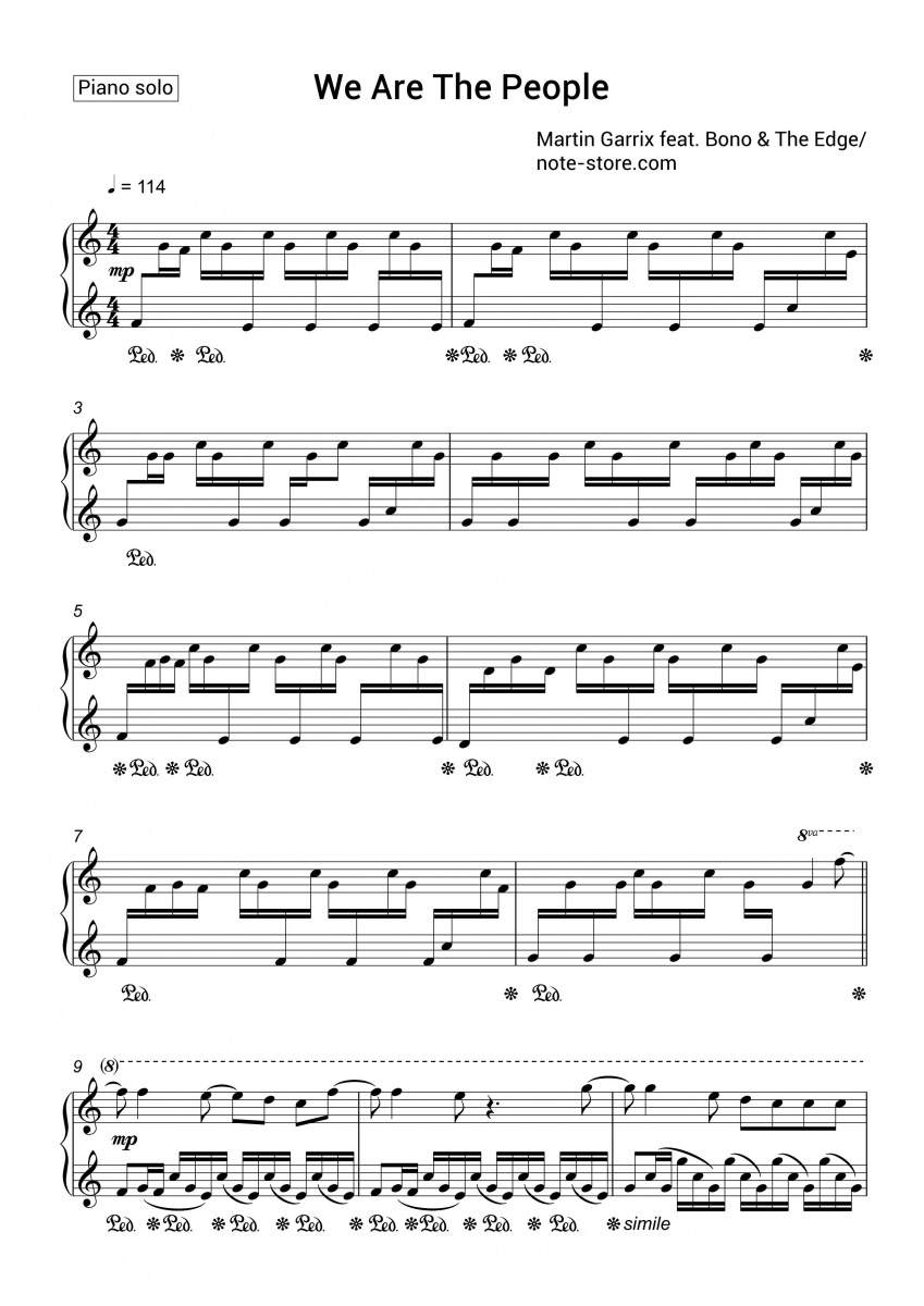 Martin Garrix, Bono, The Edge - We Are the People sheet music for piano  download  SKU PSO0046044 at