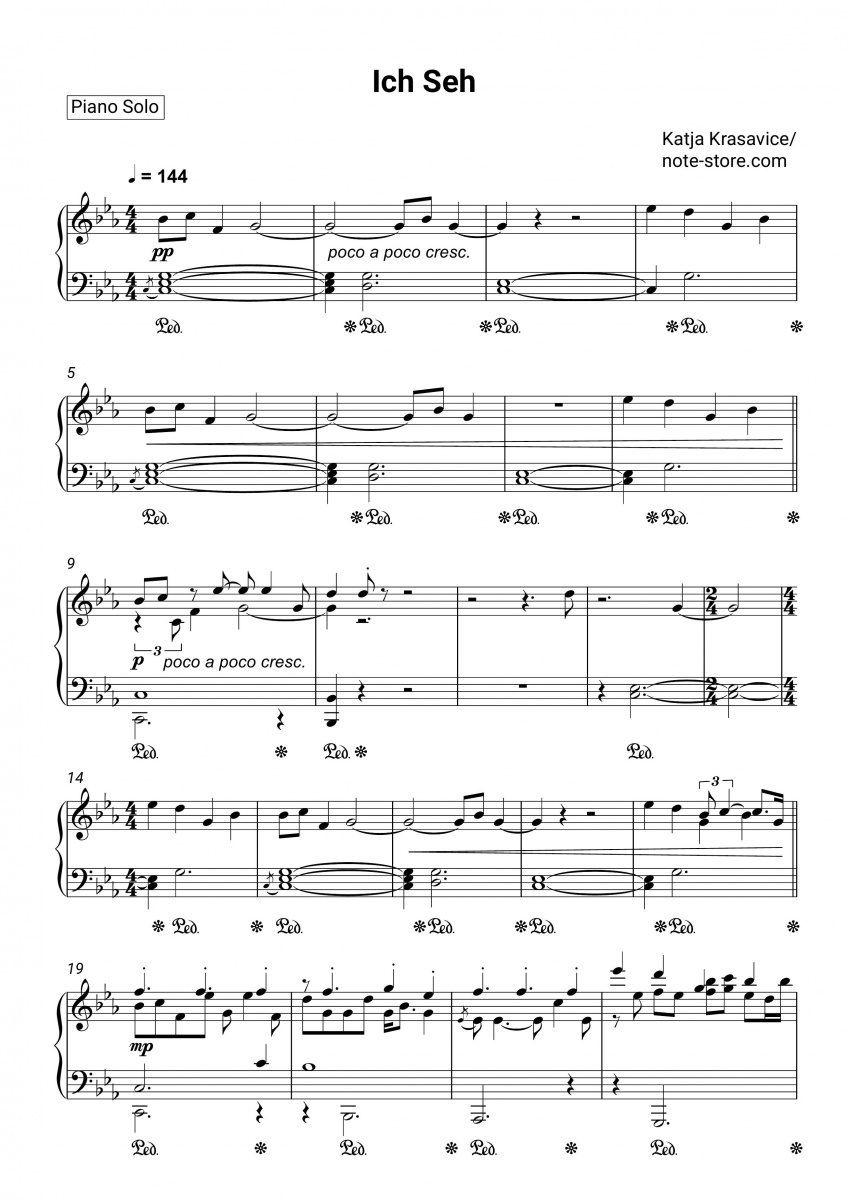 Katja Krasavice - Ich Seh sheet music for piano download | Piano.Solo SKU  PSO0042132 at