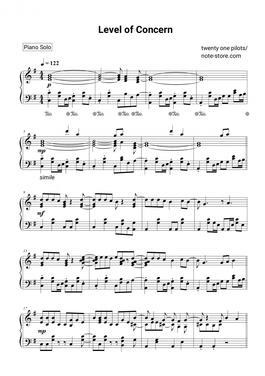 Twenty One Pilots - Level of Concern piano sheet music