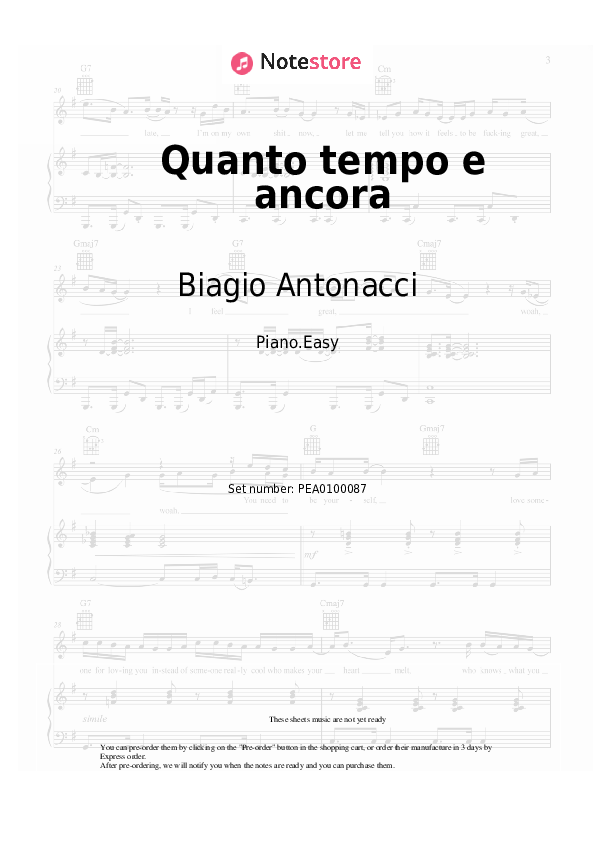 Easy sheet music Biagio Antonacci - Quanto tempo e ancora - Piano.Easy