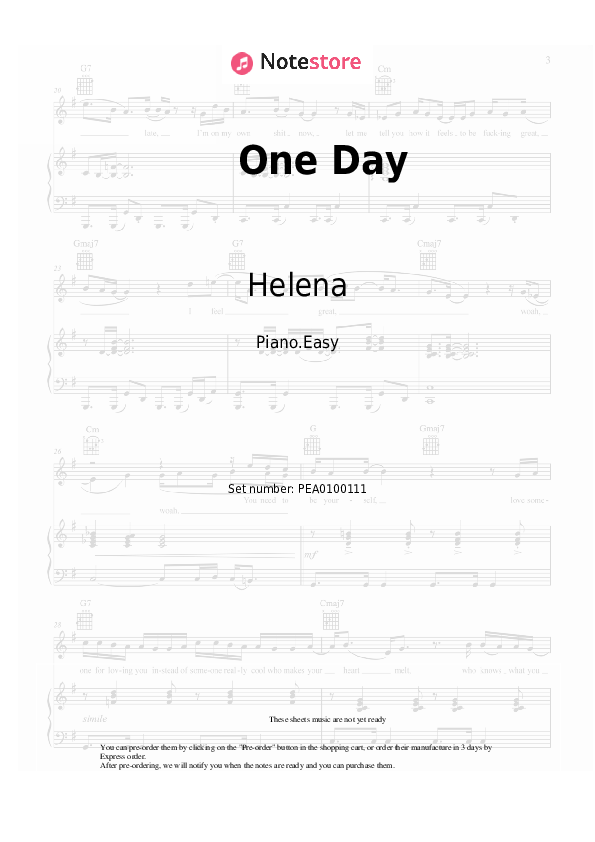 Easy sheet music Arash, Helena - One Day - Piano.Easy
