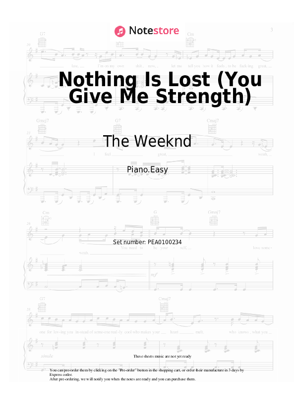 Easy sheet music The Weeknd - Nothing Is Lost (You Give Me Strength) - Piano.Easy