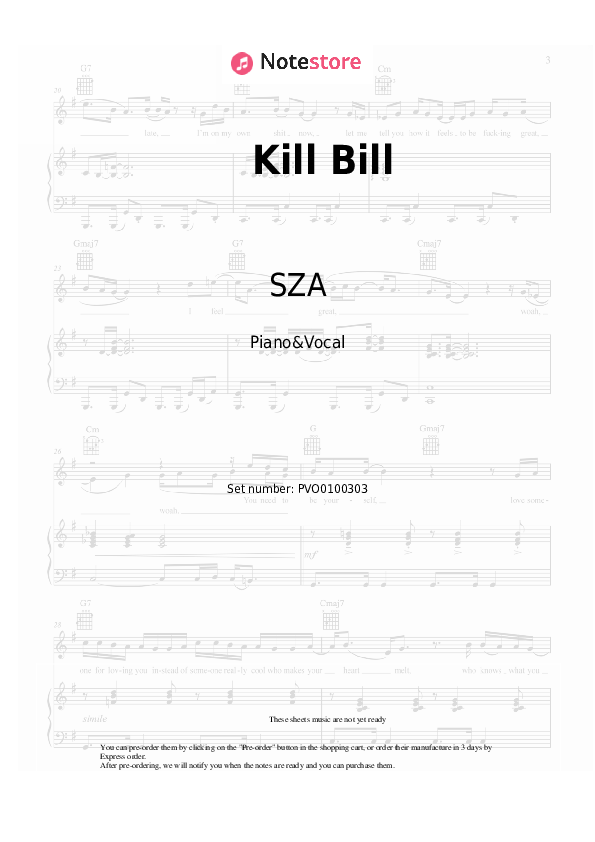 Sheet music with the voice part SZA - Kill Bill - Piano&Vocal