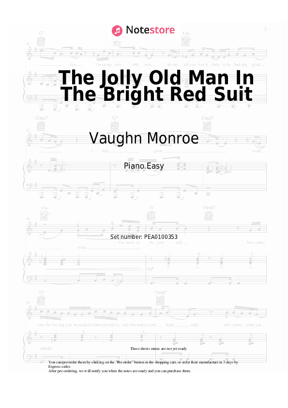 Easy sheet music Vaughn Monroe - The Jolly Old Man In The Bright Red Suit - Piano.Easy