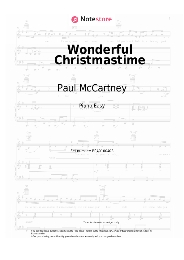Easy sheet music Paul McCartney - Wonderful Christmastime - Piano.Easy