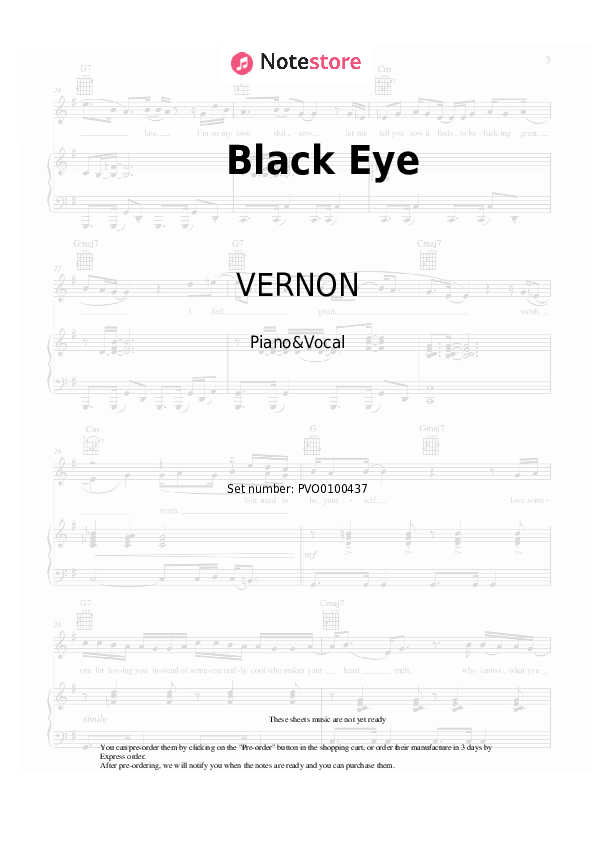 Black Eye - VERNON Piano Sheet Music with the Voice part - Piano&Vocal