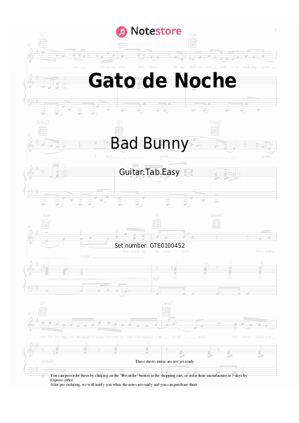 Easy Tabs Nengo Flow, Bad Bunny - Gato de Noche - Guitar.Tab.Easy