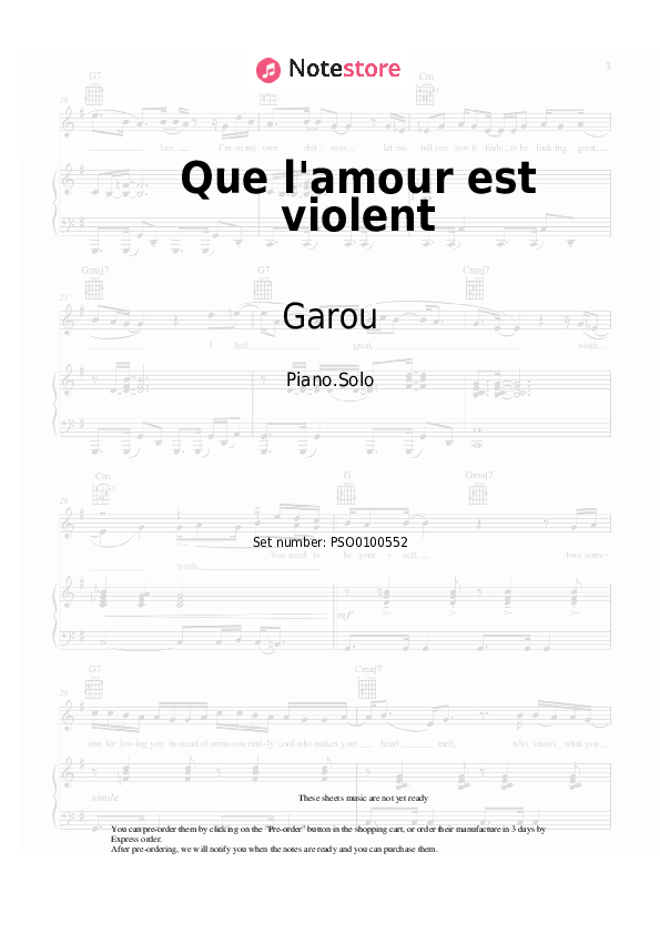 Garou - Que l'amour est violent piano sheet music