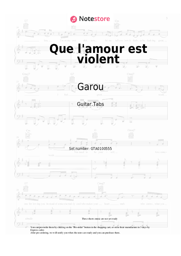 Que l'amour est violent - Garou Tabs - Guitar.Tabs